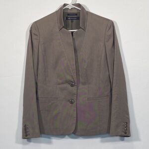 Anne Klein Blazer Size 2 Brown Tan Stand Collar Business Office Preppy